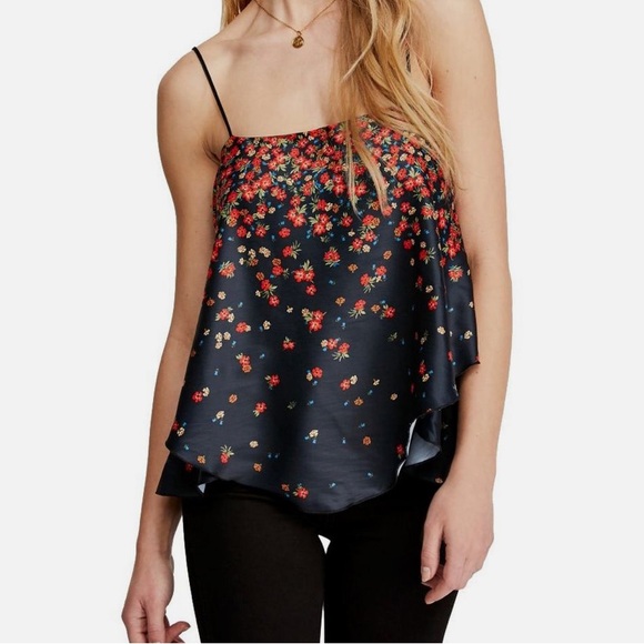 NWOT FREE PEOPLE Women's Satin Camisole Let Me Love Black Floral Print Size M - Picture 3 of 5